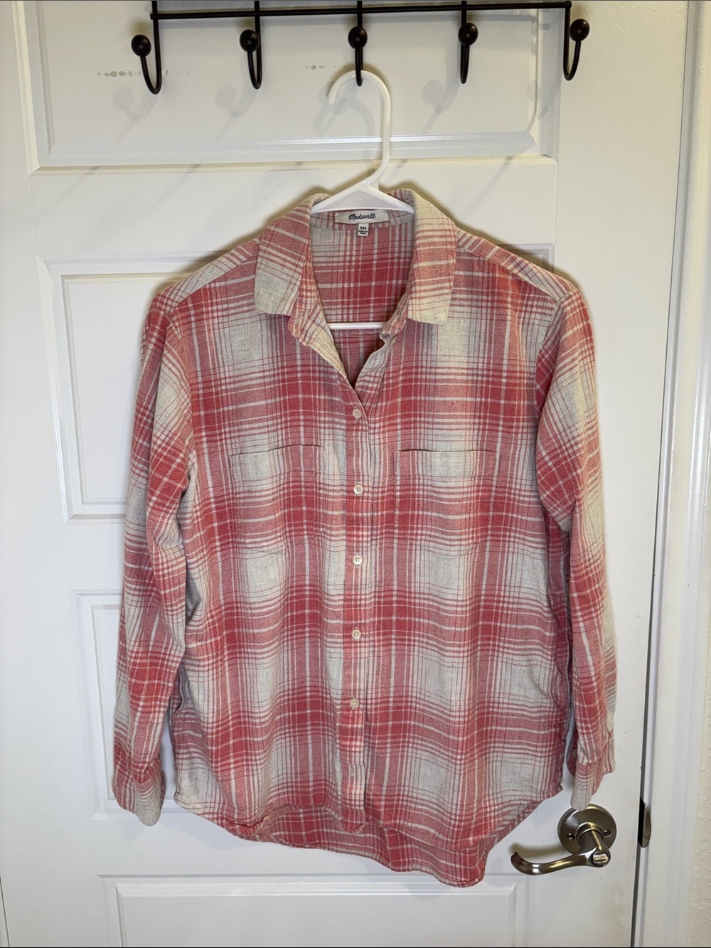Madewell Plaid Flannel Button Down Shirt Pink Cream Cotton XXS